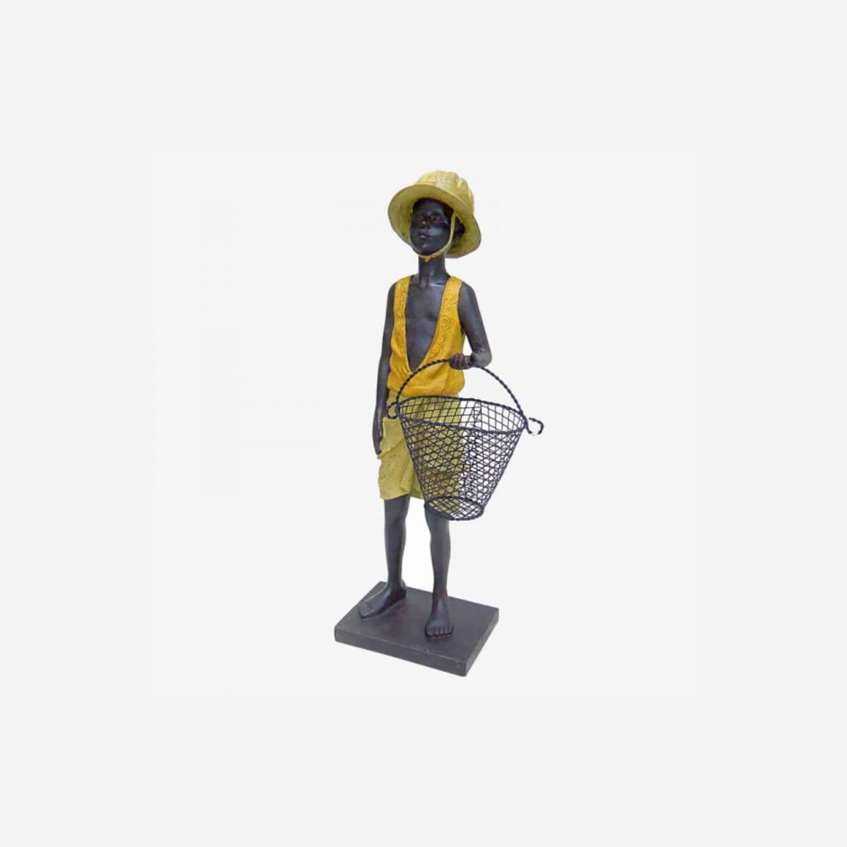 FIGURA DECORATIVA NIÑO AFRICANO DE PIE CON CESTA 14.5X10.5X47CM