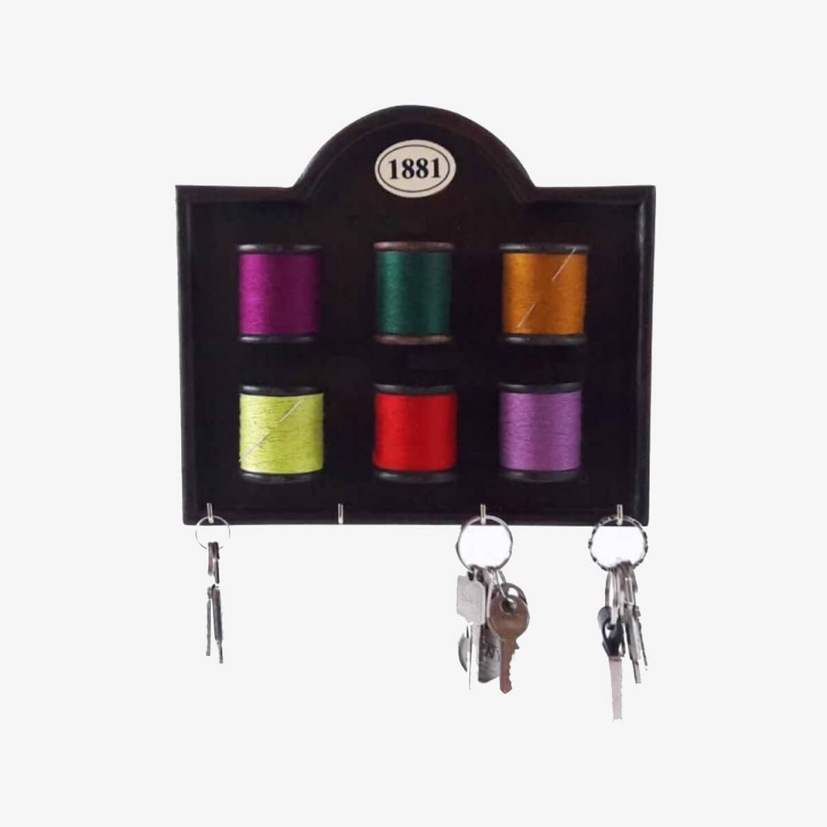 CUELGA LLAVES 6 CON BOBINAS HILO 23X2X20CM