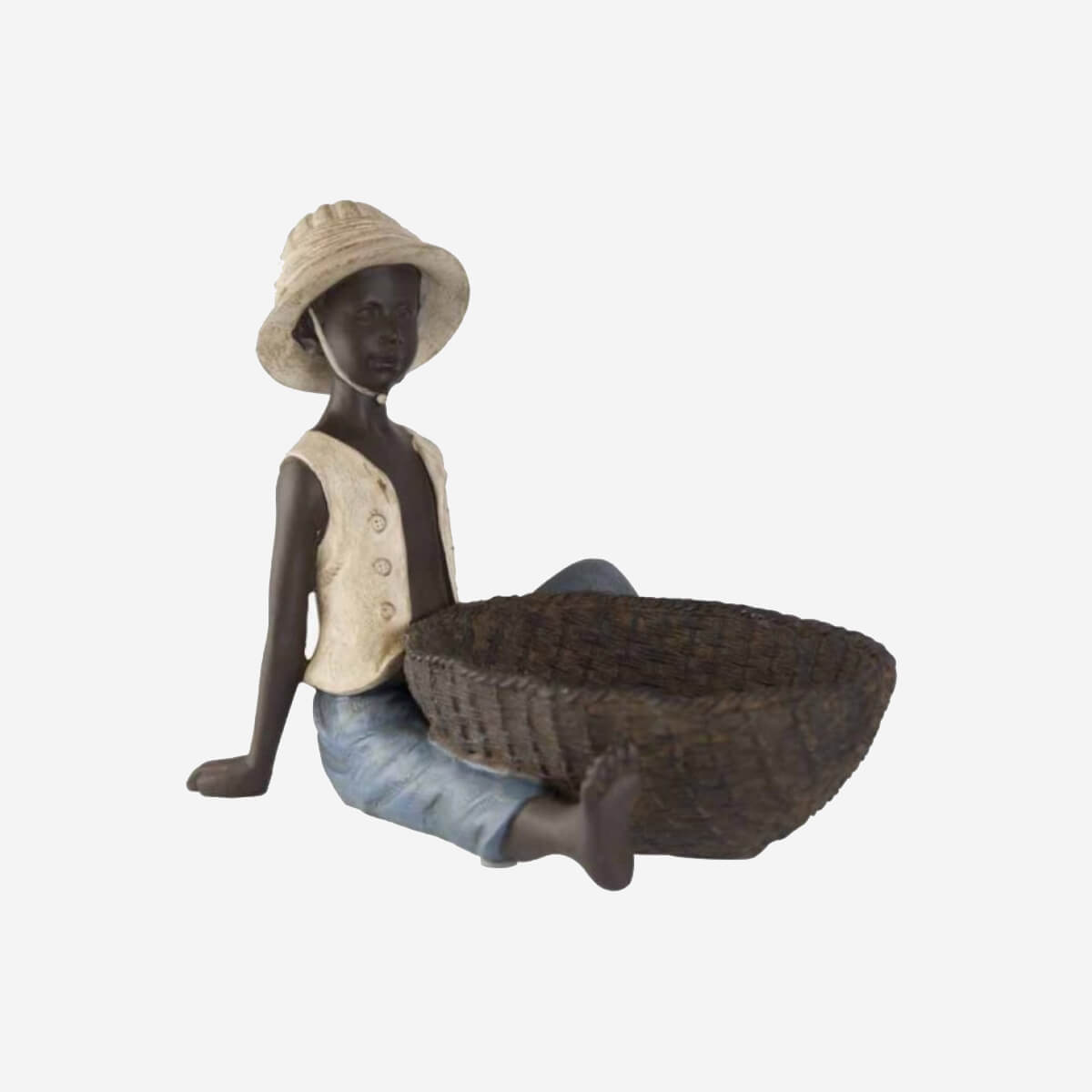 FIGURA DECORATIVA NIÑO AFRICANO SENTADO 23X12X17CM